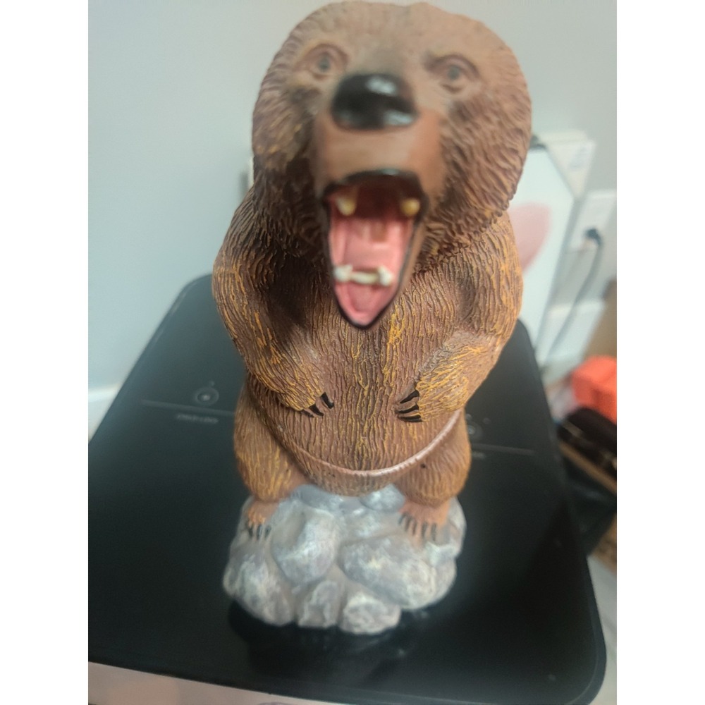 Old Spice Brown Bear Resin Figurine on Rock Base, Textured Brown